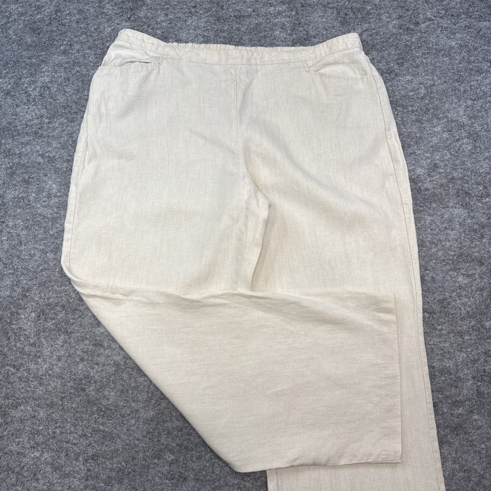 Chicos linen pants women's 2 large 12 neutral ankle pockets coastal lagenlook